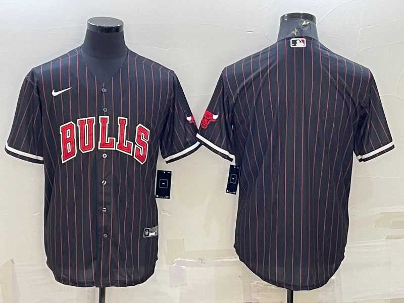 Mens Chicago Bulls Blank Black Cool Base Stitched Baseball Jersey